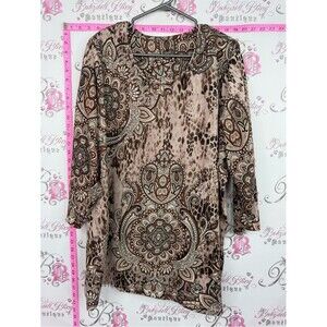 Paisley Print long Sleeve Women’s Top - Beige Brown